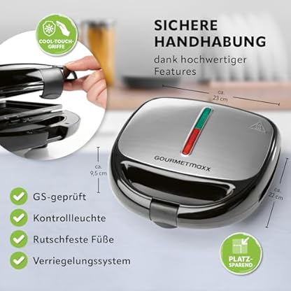 GOURMETmaxx Waffeleisen 3 in 1 | Waffelautomat, Sandwichmaker, Kontaktgrill | Multifunktionsgerät mit abnehmbaren Platten, Antihaftbeschichtung, Cool-Touch Griff und Kontrollleuchte | 800 W – Bild 6