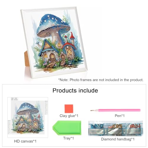 Image of AiYuanzsh Diamond Art Painting Kit Mushroom House 12x12inch | For Adults, 5D Special Shape, For Beginners, Crystal Rhinestones, Home Wall Decoration Gift