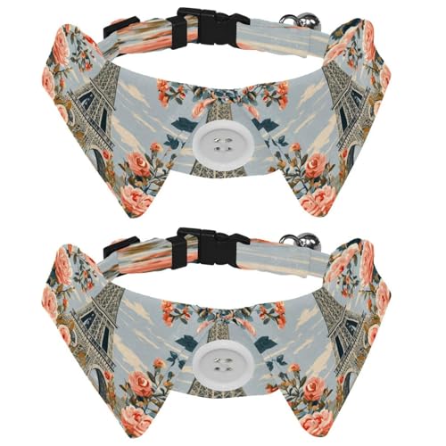 Paquete de 2 collares de perro de la Torre Eiffel con collar de camisa, ajustable, para mascotas, gatos, cachorros, para niñas, niños, perros, fiestas, regalo de cumpleaños