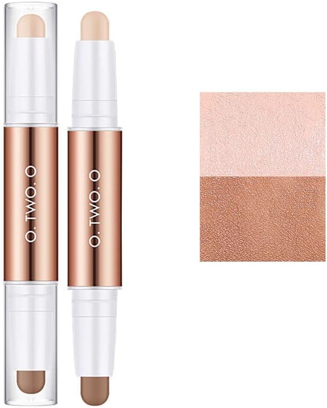 O.TWO.O 2-in-1 Double-Ended Concealer Stick – Full Coverage Waterproof Matte, Eye Primer, Highlight & Contour, Long-Lasting Makeup for Dark Circles, Spots & Flawless Finish (#03 LOTUS PINK+DARK BROWN)