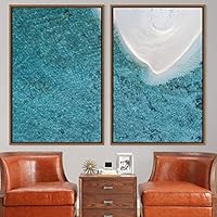 2 Piece Framed Canvas Wall Art Coastal Beach Canvas Prints Home Artwork Decoration for Living Room,Bedroom - 16