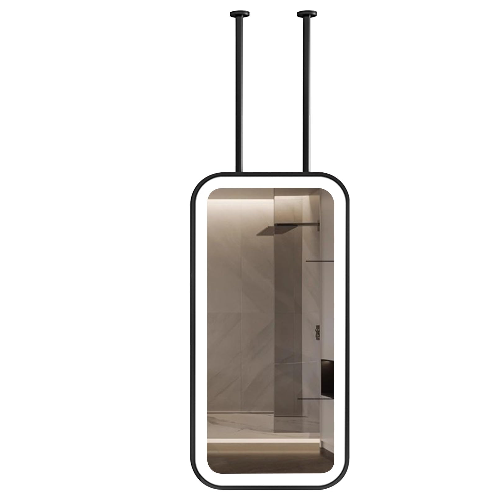 Miroir de plafond LED rectangulaire luxueux avec suspension noire chic pour hôtel et maison