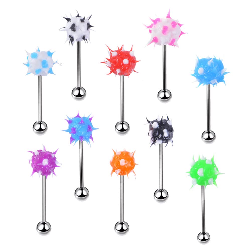Happyyami 10 anillos de lengua , silicona, fuego, lengua, , oreja, barbell, piercing (color aleatorio), M
