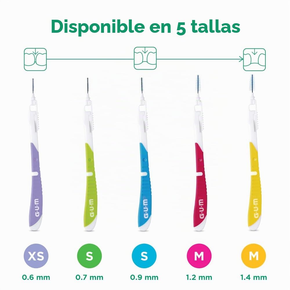 GUM BI-DIRECTION Cepillos interdentales con doble posición | Posicionamiento de 90 grados | limpieza de dientes y eliminación de placa | 1.2mm, ISO 3 | Tamaño M | Paquete de 3x6 + 1 muestra gratis