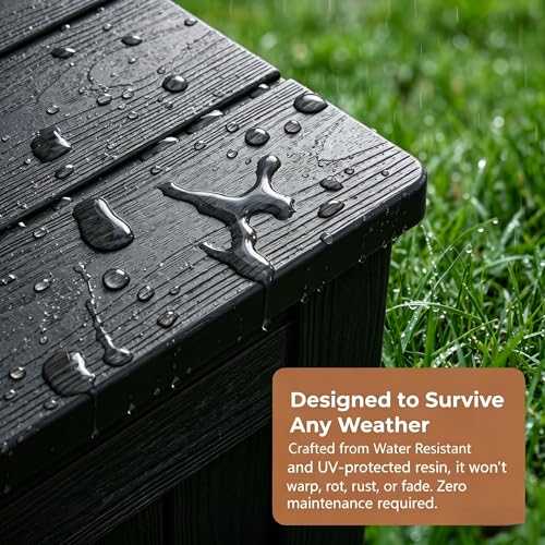 Image of 148 Gallon Resin Deck Box - Outdoor Storage Chest for Patio Furniture Cushions, Garden Tools, Pool Accessories & Backyard Organization Lockable Waterproof All-Weather Wood Grain Design, Easy Assembly