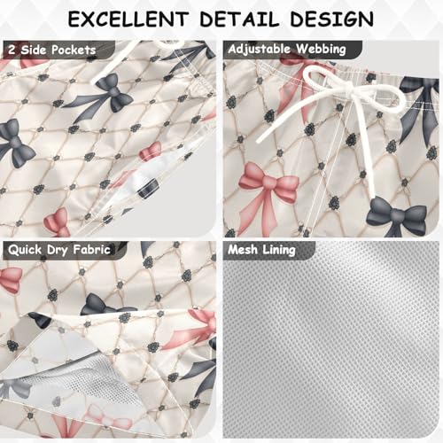 Pigsaly Boys Swim Trunks Checked Bows Ribbons Black Red Boys Board Shorts Swimsuit Swimwear Summer Bathing Suit S3