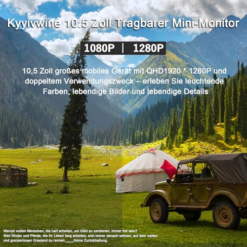 Kyyivwine 10,5 Zoll Tragbarer Monitor 1920x1280 3:2 Mini-Bildschirm|500 Nits hohe Helligkeit+2000:1Kontrastverhältnis|Ultradünnes Gehäuse mit 45°-Ständer|Dual-Port HDMI/USB-C für Laptop/Mobilgerät/Mac 3