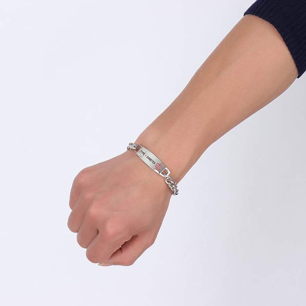 TTVOVO Medical Alert ID Bracelet for Men and Women Stainless Steel SOS Emergency Medical Bracelets Link Chain Bracelet Personalized ID Identification Doctors Jewelry Gifts, 8.7Inches, Type 1 Diabetes - Image 4
