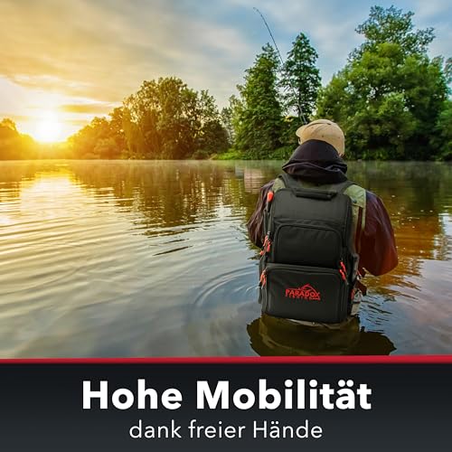 Paradox Fishing Angelrucksack mit Boxen I inkl. 4 Boxen I Angeltasche mit Boxen Angelkoffer