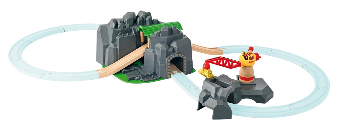 BRIO World 33889 Große Goldmine mit Sound-Tunnel - Zubehör Holzeisenbahn - Kleinkinderspielzeug empfohlen für Kinder ab 3 Jahren | Kran und Tunnel Set, kompatibel mit BRIO World Sets, fördert fantasievolles Spielen, langlebiges Holzdesign, ab 3 Jahren