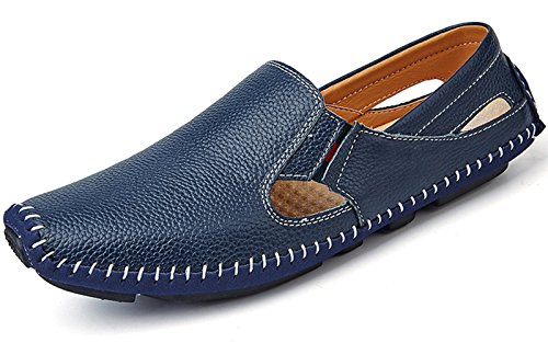 Image of Men's Driving Shoes Leather Slipper Casual Slip on Loafers | Top Grain Leather Upper, Moccasin Toe, Slip-on, Traction Rubber Outsole, Mens Dress Shoes, Mens Casual Loafers