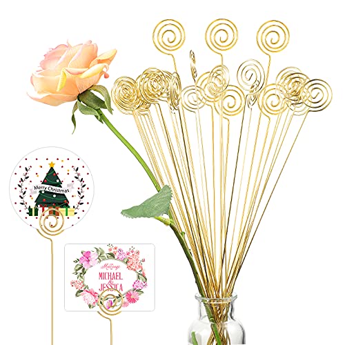 Zonon 30 Pcs Metal Floral Card Holder Picks Card Holders Gold, Coil Style