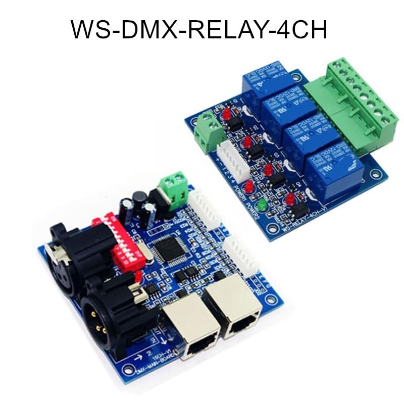 Controlador LED DMX512 de 4 canales con decodificador RJ45 y 2 relés DC12V para tiras de luz 3