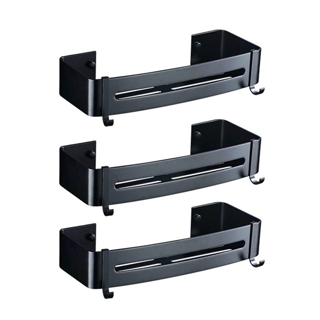 GTFDXJ Corner Shower Caddy Nail Free Aluminum Black Bathroom Kitchen Shelf Cosmetic Rack in Wall Bath Corner Basket
