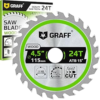 GRAFF 4-1/2-Inch Compact Circular Saw Blade - 24-Teeth Grinder Saw Blade for Wood, Plywood, Drywall, MDF, Plastic - Wood Cutting Blade for Angle Grinder