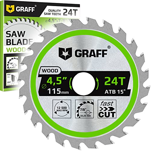 GRAFF 4-1/2-Inch Compact Circular Saw Blade - 24-Teeth Grinder Saw Blade for Wood, Plywood, Drywall, MDF, Plastic - Wood Cutting Blade for Angle Grinder 