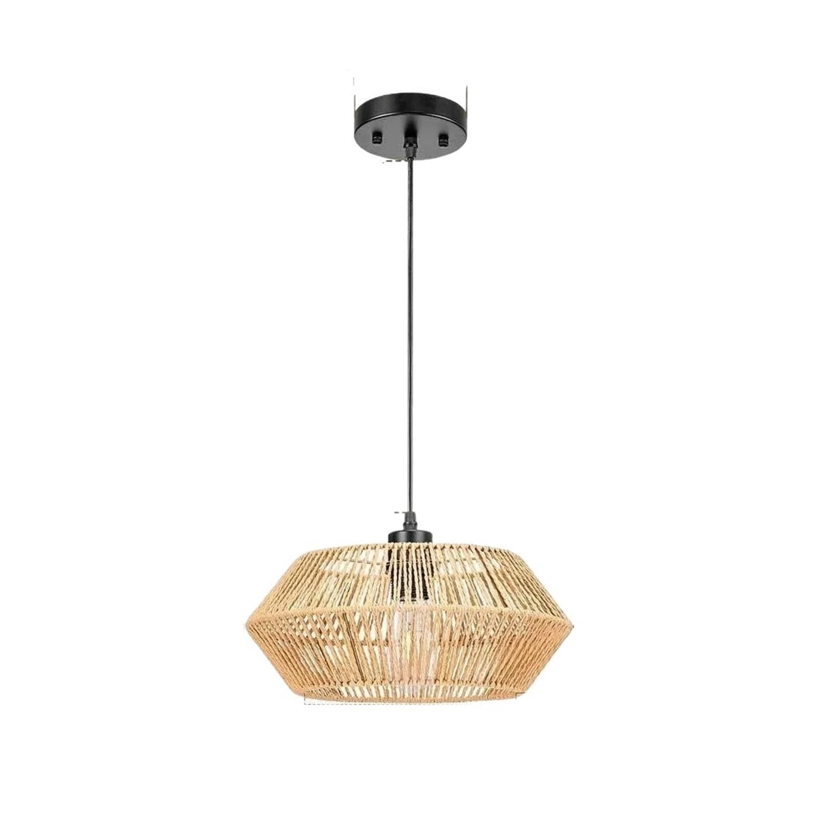 Akdjgfp Color1 Rattan Lampshade Vintage Wicker Pendant Lamp Hanging Light Fixture For Bedroom Living Room Kitchen Island(,No Bulb)