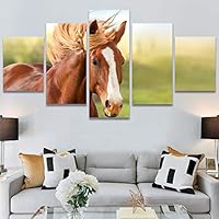 SIGNWIN 5 Panel Canvas Wall Art Modern Art Animals Dramatic Horse Multicolor Photography Traditional for Home Decorations Ready to Hang - 60
