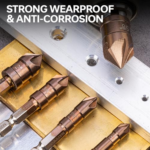Matework MT9036 Countersink Drill Bit Set, M35 Cobalt Hss Countersink Drill Bits 6 Pieces 1/4 Inch Quick Change Hex Shank For Metal, Wood, Stainless Steel, Carbon Steel thumb #6