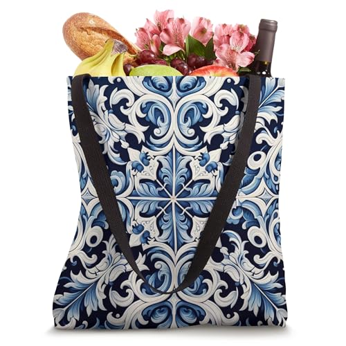 Bolso Tote con diseño de azulejo portugués azul y blanco miniatura 4