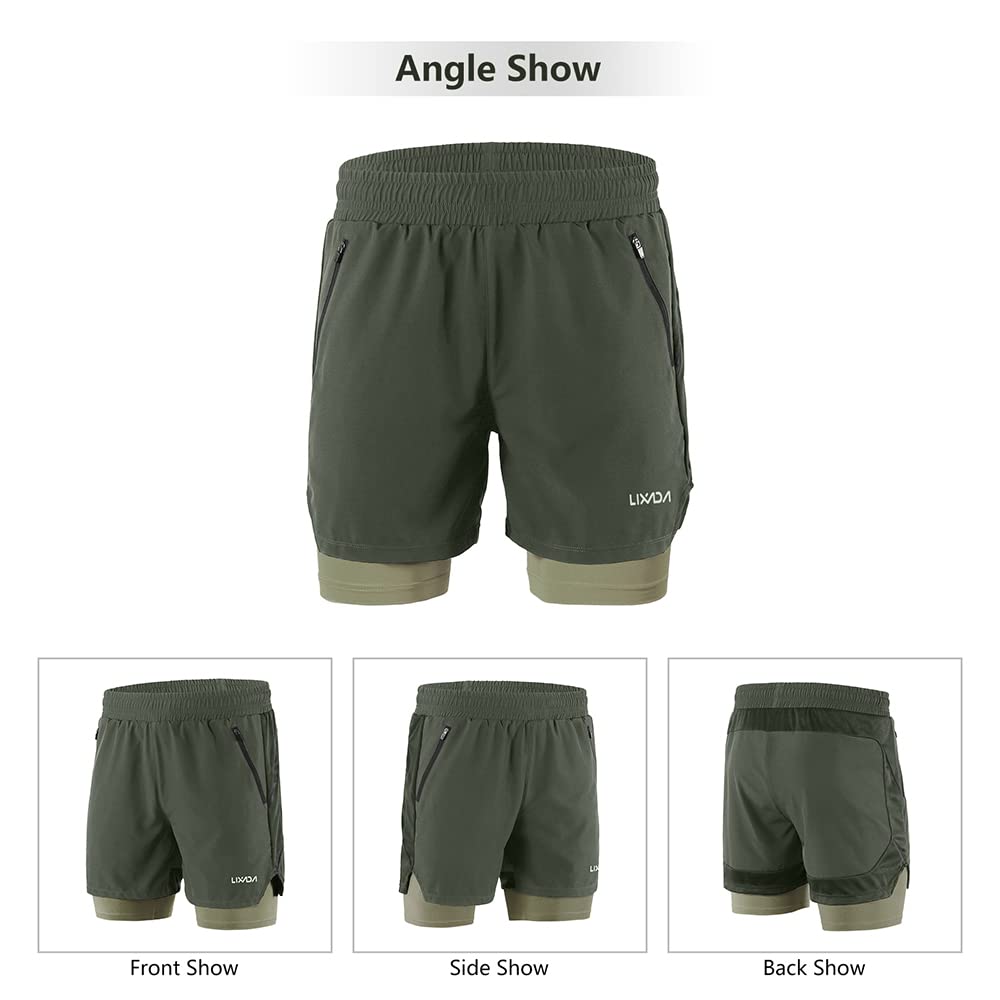 Lixada Shorts de Course à Pied Homme, 2 en 1 à séchage Rapide Respirant Exercice entraînement Actif Short de Jogging Marathon Sport avec Poches sans Poches 10 Couleurs S-XXL