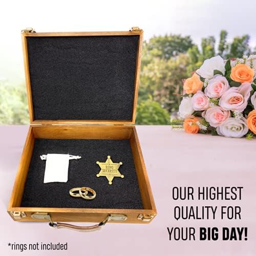 Miniatura 2 de Caja de seguridad para anillos de boda, portador de anillos, juego de regalo de disfraz occidental. Incluye maletín de madera, insignia y bolsa
