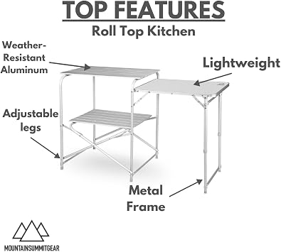 MOUNTAIN SUMMIT GEAR Camping Roll Top Kitchen Made from Weather-Resistant Aluminum (By Caddis Sports)