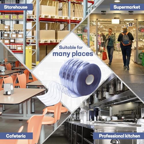 Image of Moukeren Plastic Curtain Strips, 100 ft x 8 in Clear PVC Strip Curtain Roll, Heavy Duty Plastic Insulated Freezer Door Strips for Commercial, Walk-in Cooler, Garage, Warehouse, 0.08 inch Thickness