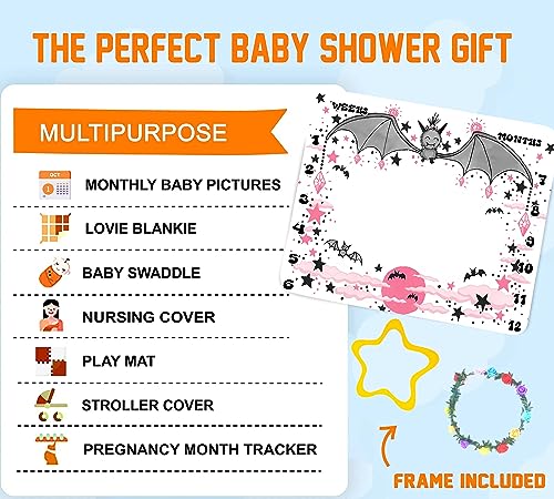 Image of Bat Baby Monthly Milestone Blanket, Halloween Cute Animal Design, 48x40in | Photography Props for Boys Girls, Full Moon Cloud Print, Soft Flannel, Newborn Mom Gifts, Monthly Age Growth Chart