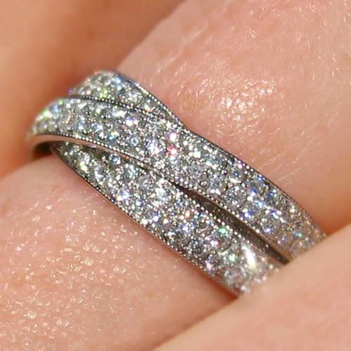 White Gold Plated Multi-layer Cubic Zirconia Inlaid Elegant Statement Ring Personalized Accessory Ideal for Women's Daily Casual Wear Party Holiday Anniversary Love Jewelry Gift3