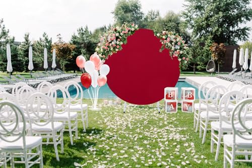 Image of Burgundy Round Backdrop Cover 6.5x6.5ft Burgundy Circle Birthday Photo Photography Background for Party Baby Shower Wedding Decorations