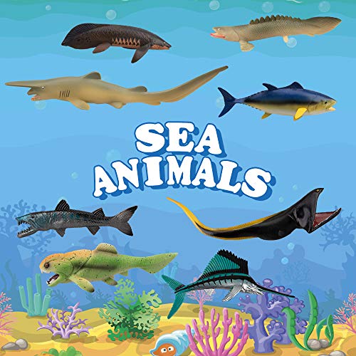 Toymany 8Pcs Plastic Sea Animal Figures Ocean Animals Figurines Bath Toy With Dunkleosteus Shark Goblin Shark Pelican Eel Fish Figures Baby Shower Cake Toppers Birthday Gift For Kids #TOP5