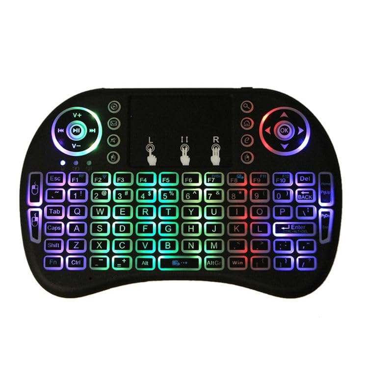 Image of Wireless Mini Keyboard with Touchpad, 2.4GHz USB Receiver + Bluetooth, RGB Backlit Rechargeable Handheld Remote, 92 Keys for Smart TV, HTPC, Android TV Box, Laptop, PC, Tablet & Mobile