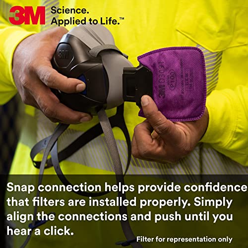 Image of 3M Secure Click P100 Respirator Filter D3097, NIOSH Approved, 1 Pair | Nuisance Level Organic Vapor and Certain Oil and Non-oil Based Particulates, Dual-Flow for Easier Breathing