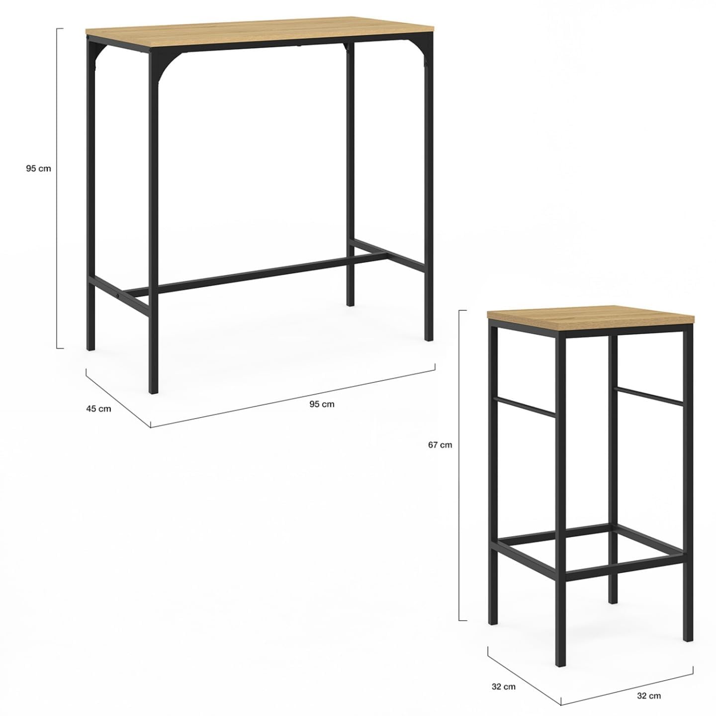 IDMarket - Set de mesa de bar Detroit 95 cm y 2 taburetes, diseño industrial
