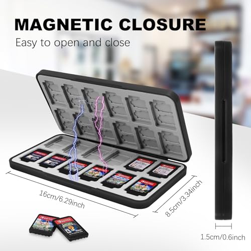 Image of FYY Nintendo Switch Game Case Holder for Switch 2 Cartridge Case with 24 Game Card Slots & 48 Micro SD Card Slots, Hard Shell, Silicone Lining Red Black Blue