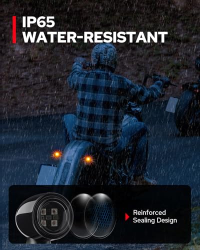 Image of Benlari Mini Motorcycle Bullet Turn Signal Lights, LED Rear Turn Signal Lights, 4 LEDs Red Amber Blinkers Turn Lights Fit for Honda Yamaha Suzuki Kawasaki Harley Chopper Bobber, Gloss Black, 2PCS