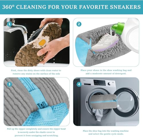 Image of Niwlix Shoe Washing Machine Bag, Laundry Shoe Bag for Washer & Dryer, Reusable 360 Cleaning for Sneakers, Delicates, Washable Laundry Organizer Bag (Grey)