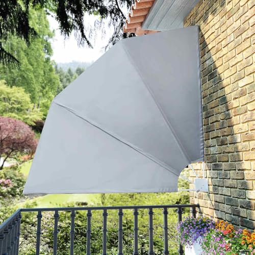 Mokuyary Éventail de balcon pliable - Gris - 210 x 210 cm - Brise-vue de jardin - Protection contre le vent - Pour balcon et terrasse
