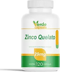 Zinco Quelato 29mg 120 Cápsulas - Bisglicinato de Zinco 264% - Suplemento Alimentar em Cápsulas - Verde Cápsula