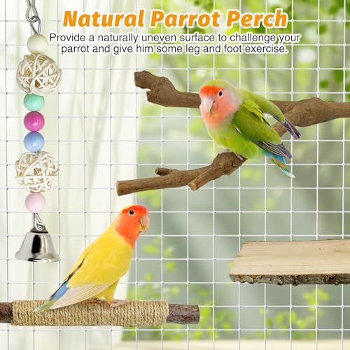 kathson 5 peças de poleiro natural de papagaio para gaiola, poleiros de pássaros de madeira, palito