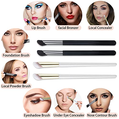 Angled Foundation Brush & Mini Concealer Blending Brush Nose Contour Brush, Concealer Brush Under Eye, Bronzer Highlighting Brush,Small Makeup Brush For Dark Circles Puffiness,Powder Liquid Cream(4Pcs) #TOP5