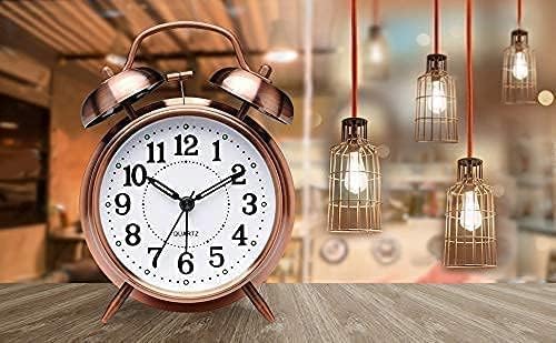 Image of Vintage Twin Bell Analog Display Table Alarm Clock with Night LED Light Heavy Slippers Extra Loud Alarm Clock Ideal for Student and Kids Bedroom (Copper)(1-pcs)