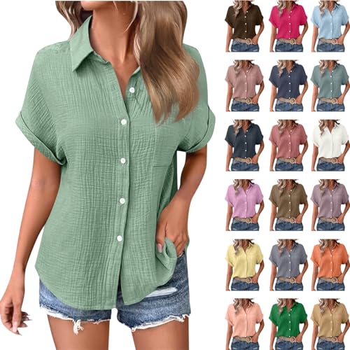 Leinenbluse Damen Sommer Kurzarm Tshirt Leichte Musselin Bluse...