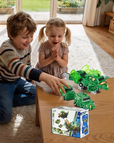 Image of Collision Transforming Dinosaur Car Toys, 2 in 1 Magnetic Car Transform into Dinosaur Toys, Dino Robot Toy, Deformation Car Birthday Easter Party Gifts for Kids Boys Girls, Green