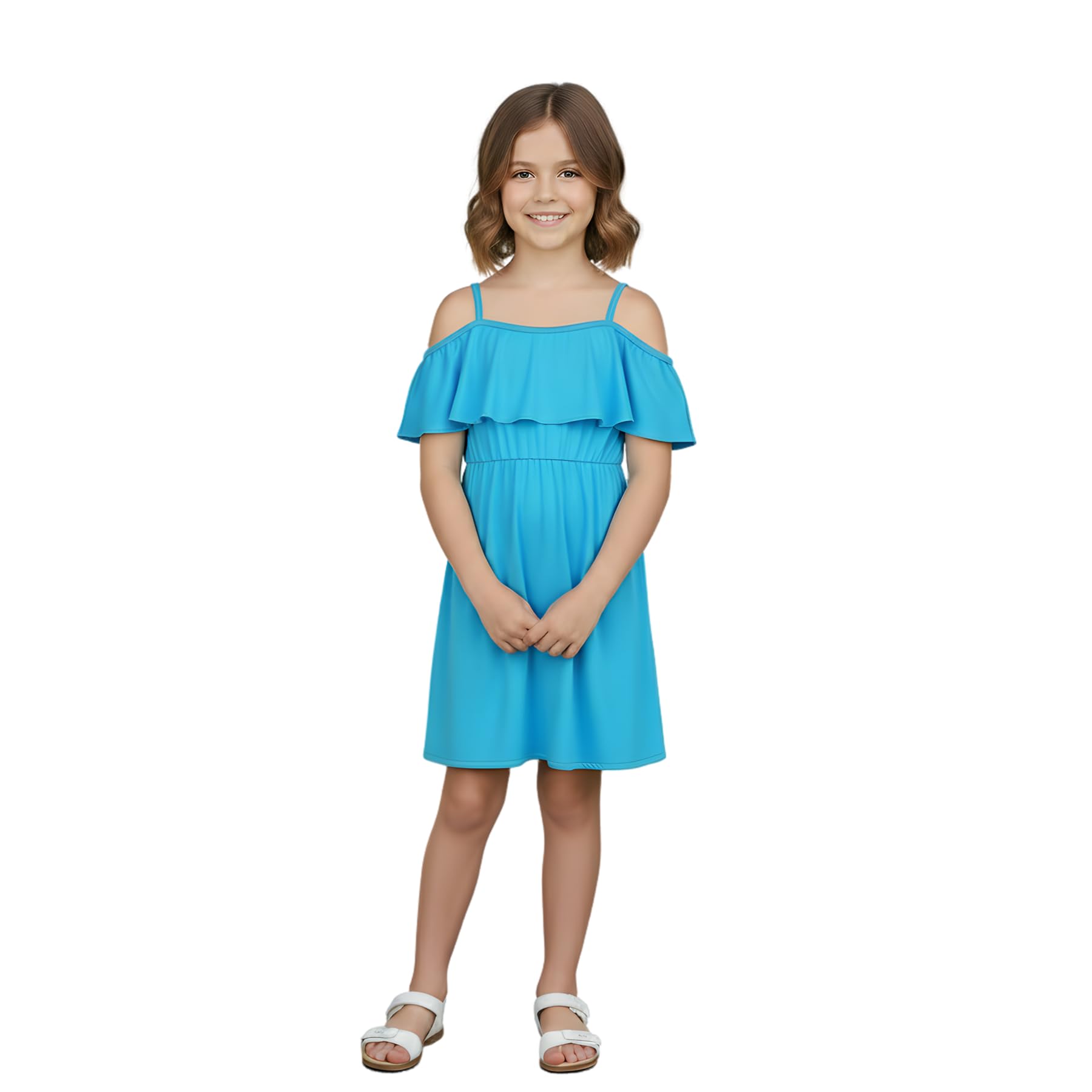 A2z 4 Kids Girls Turquoise Off Shoulder Skater Outfit Stylish And Trendy Party Wear - Plainoff Shoulder Dress 7