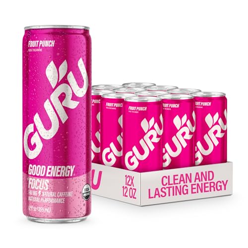 Image of GURU Organic Energy Drink, Fruit Punch, Natural Caffeine, 12 Fl Oz, 12 Pack