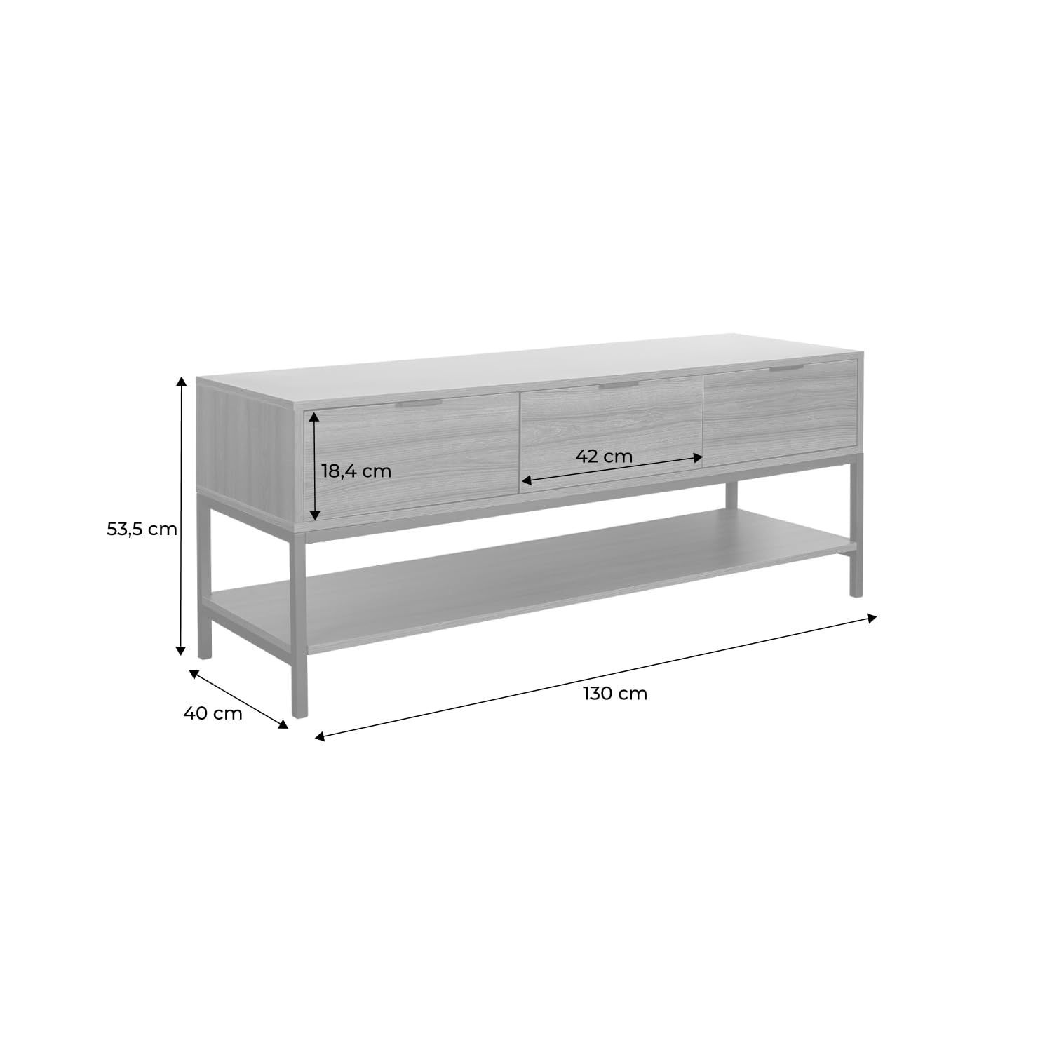 sweeek Mobile TV in Noce con 3 cassetti, 130cm, Walnut, Marrone, 130x40x53.5 cm