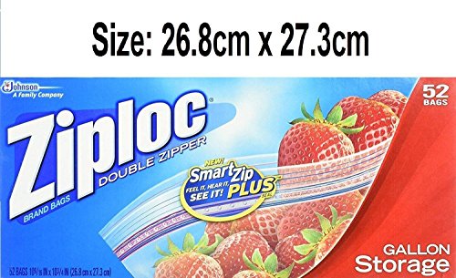 Ziploc Bolsas de almacenamiento de tamaño galón (doble cremallera), 52 bolsas - 26,8 cm x 27,3 cm Cover