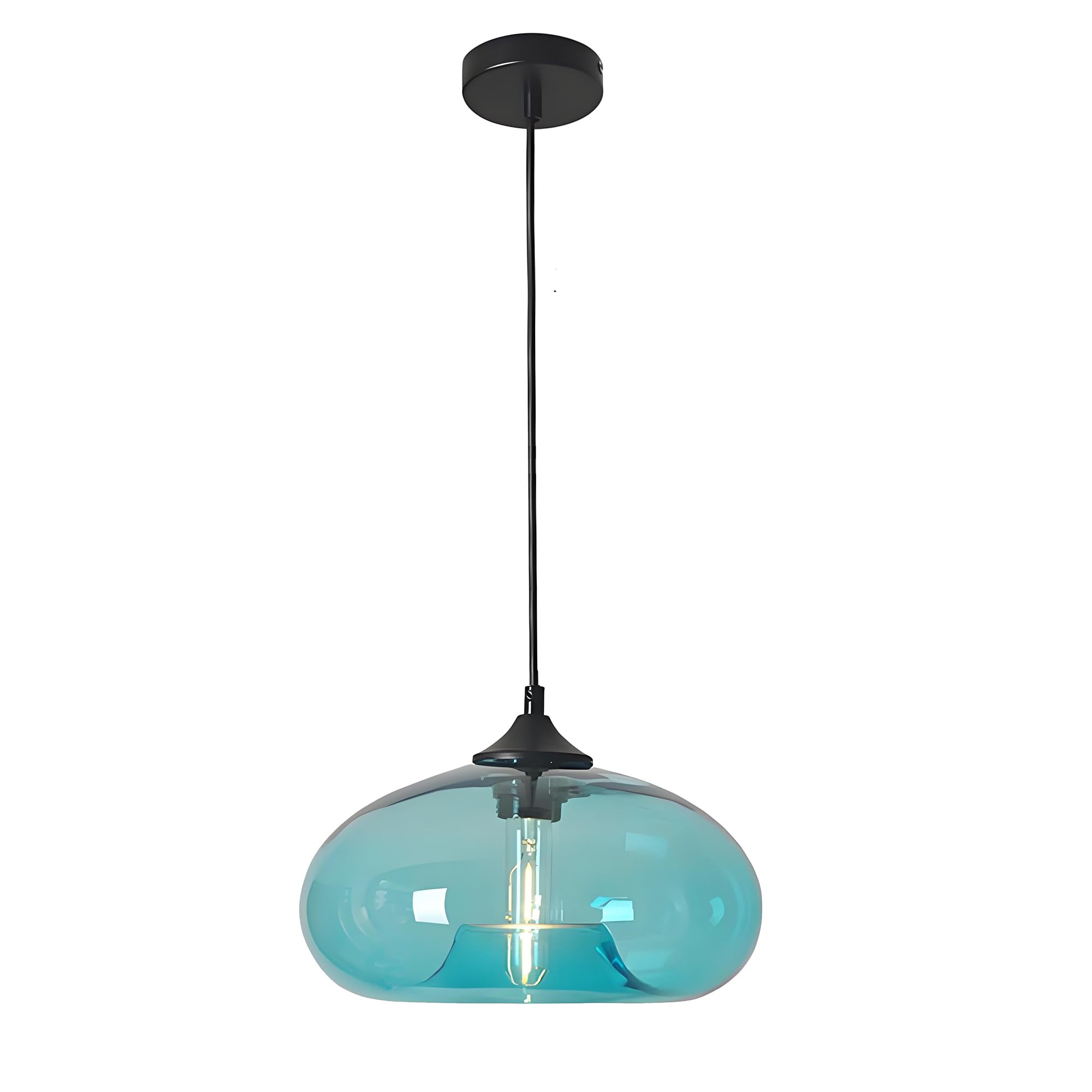 Luz colgante de Pantalla de Cristal Colorida Vintage Industrial Lámpara Colgante de techo retro Loft Bar E27 (Azul)